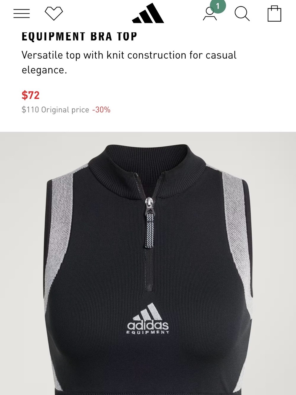 adidas Black & Gray Knit Zip-Front Bra Top